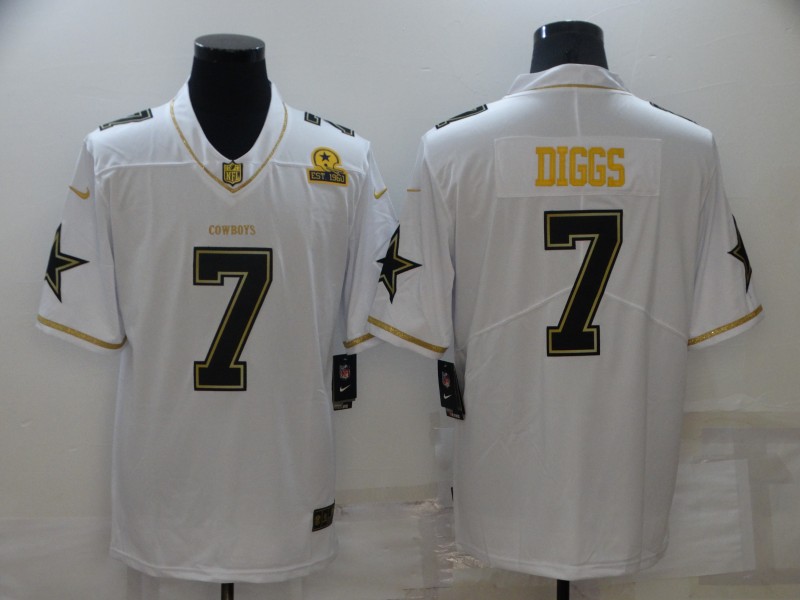2021 Men Dallas cowboys #7 Diggs White Retro gold character Nike NFL throwback jerseys